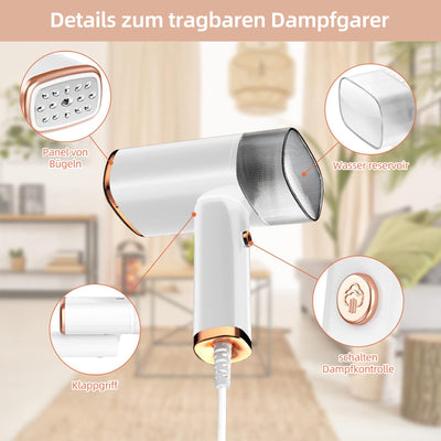 Dampfglätter,1000W Steamer Dampfglätter mit 150 ml Wassertank, Tragbar Hand Dampfbügeleisen geeignet für alle Stoffe für Zuhause, Reisen, Zuhause und Büro,Weiß