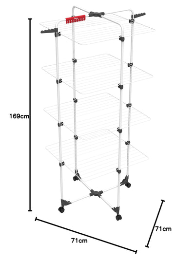 Vileda Mixer 4 Turmwäscheständer, Wäscheständer mit 4 Ebenen für bis zu 4 Waschladungen, Flex-Gelenk, rollbar, Höhe 1,64m, 40m Leinenlänge, Stahl, Eco-Verpackung