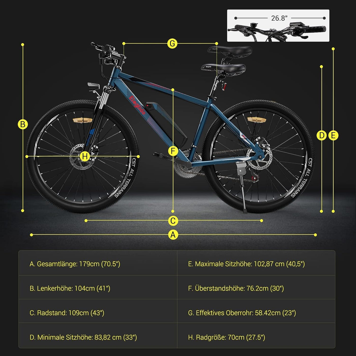 Eleglide M1/M1 Plus E-Bike Damen Herren E-Mountainbike 27,5 Zoll Elektrofahrrad mit 36V 7.5/12.5Ah Abnehmbarer Akku, EU-konform E Fahrrad 21 Gänge 250W Hinterradmotor, LED Licht (36V 7.5Ah)