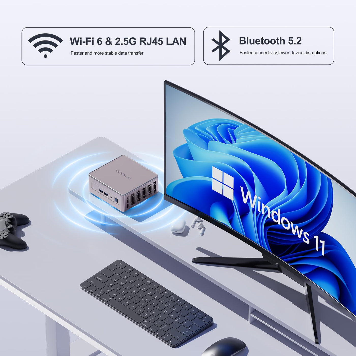 GEEKOM NUC Mini PC A5, AMD Ryzen 7 5825U (bis zu 4.5GHz) Desktop PC, Mini Computer, 16 GB DDR4 512GB SSD mit Windows 11 Pro, WiFi 6, HDMI, BT 5.2 PC für Spiele und Büro