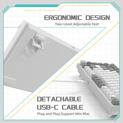 YINDIAO Ajazz AK820 Mechanische Tastatur mit Knopf,75% ANSI-Layout,81 Tasten,Kabelgebundene Gaming-Tastatur,Verbesserte Dichtungsmontage,Hot-Swap Roter Schalter,Eisweißes Licht,für PC,MAC (Grau&Weiß)