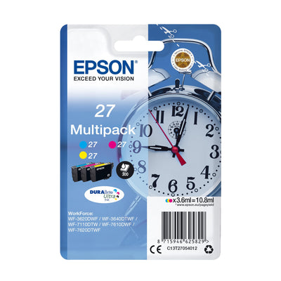 Epson Original 27 Tinte Wecker (WF-3620DWF, WF-3640DTWF, WF-7110DTW, WF-7210DTW, WF-7610DWF, WF-7620DTWF, WF-7710DWF, WF-7715DWF, WF-7720DTWF), Multipack 3-farbig