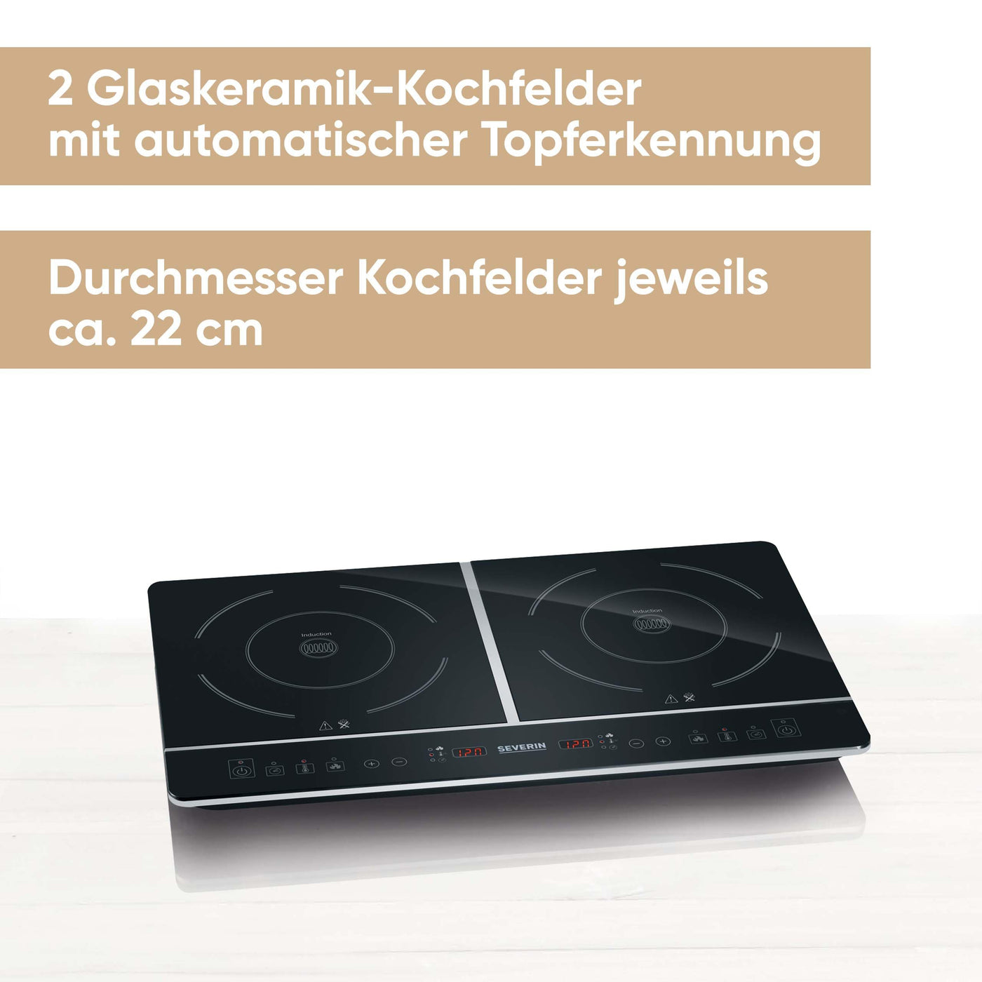 SEVERIN Doppel Kochplatte Induktion für Küche, Büro oder Camping, Hochwertige Herdplatte, Campingkocher für zwei Töpfe, schwarz, 3.400 W, DK 1031