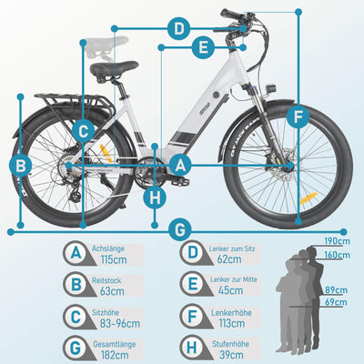 HANEVEAR E Bike Mountainbike Elektrofahrräder, EBike mit 17Ah/48V Lithium-Akku 120KM+, Heckmotor 250W 65N.m, 26 Zoll E-Bike Trekking/City Pedelec für Damen Herren, EU-Konformes, YOYO