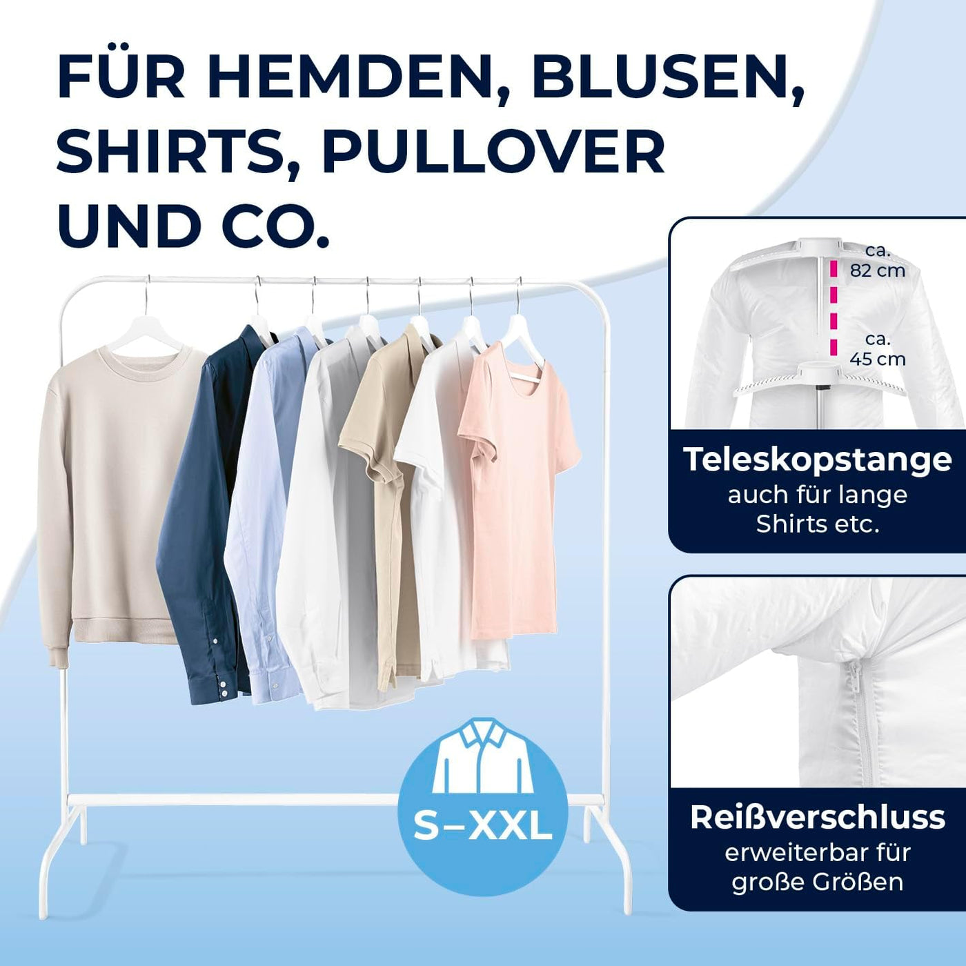 CLEANmaxx automatischer Hemdenbügler | Bügler für Hemden, Blusen & Hosen, schonender als Wäschetrockner und Bügeleisen | Trocknen und in Minuten knitterfrei [weiss]