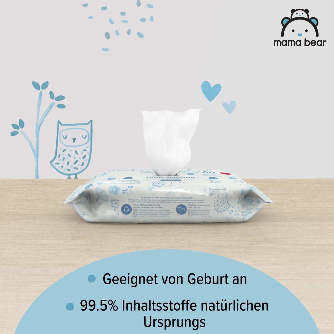 Amazon-Marke - Mama Bear Ultra Sensitive Baby Feuchttücher, Unparfümiert, 1080 Stück (18 packungen mit 60)