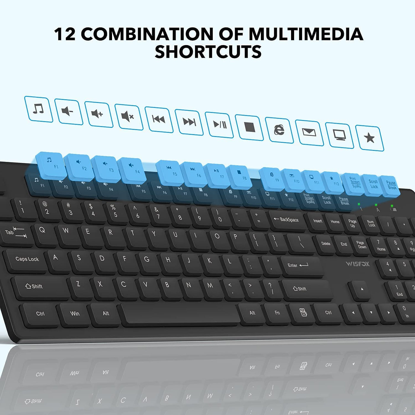 WisFox Tastatur Maus Kabellos, 2.4GHz Ultra Dünn Fortgeschrittene Leise Tastatur Maus Kabellos Combo Voller Größe mit USB Nano Empfänger für Laptop