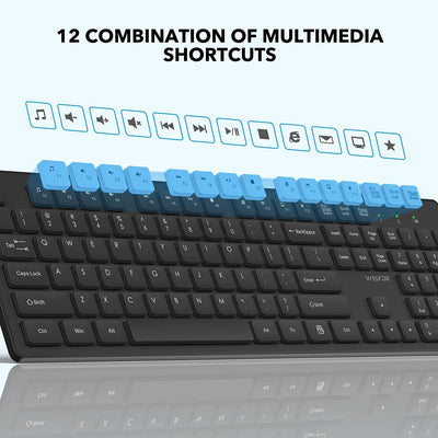 WisFox Tastatur Maus Kabellos, 2.4GHz Ultra Dünn Fortgeschrittene Leise Tastatur Maus Kabellos Combo Voller Größe mit USB Nano Empfänger für Laptop