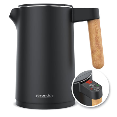 Arendo - Wasserkocher Edelstahl mit Temperatureinstellung - 45°C-100°C - 1.5 Liter - Doppelwand - BPA frei - Warmhaltefunktion - Teekocher mit Temperaturanzeige - Griff Cool Touch - Schwarz