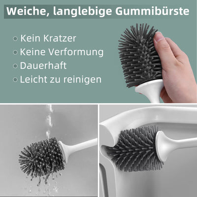 Braoses WC Bürste Wandmontage & Stehen Silikon Toilettenbürste mit Halter Set Langer Stiel klobürste und schnell trocknendem Haltersatz für Badezimmer oder Gäste-WC (Weiß & Grau)