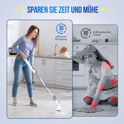 Elektrische Reinigungsbürste Spin Power Schrubber - Electric Kabelloser Putzbürste mit 4 Austauschbaren Bohrbürstenköpfen und Verstellbarer Griff Cleaning Brush Schnurlos für Fliesenboden Küche Bad