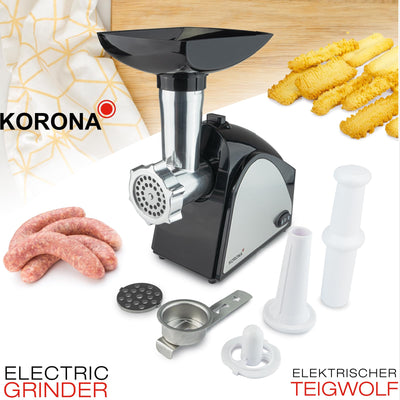 Korona 25200 Fleischwolf | Edelstahl | Für herzhafte und süße Speisen | Plätzchen | Inklusive Gebäck-, Kebbe- und Wurstfülleraufsatz | 400 Watt