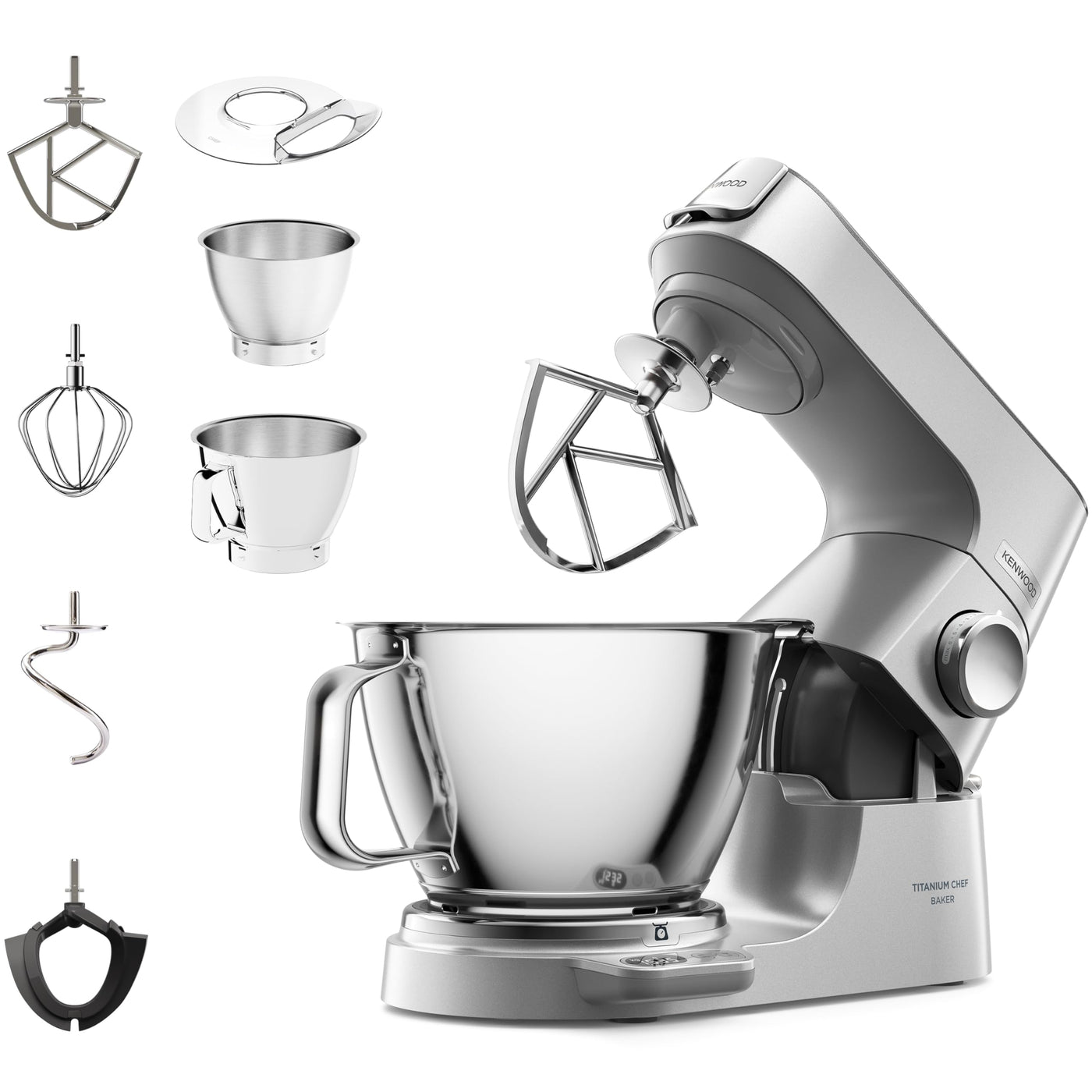 Kenwood Titanium Chef Baker KVC85.004SI Küchenmaschine mit integrierter Waage, inkl. 3-teiligem Patisserie-Set, 5 L und 3,5 L Rührschüssel, stufenloser Geschwindigkeitsregler, 1200 W, Silver