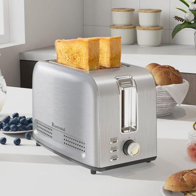 Runnatal Toaster–2 Toastschlitze, Edelstahl Toaster, Toaster 2 scheiben, 7 Stufen, Auftaufunktion, Aufwärmfunktion, Liftfunktion, Abschaltautomatik, Extra Breite Toastschlitze, Silber