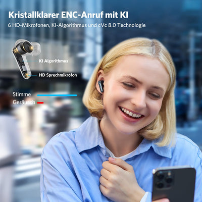 EarFun Air Pro 4 Bluetooth Kopfhörer mit Adaptive Hybride Geräuschunterdrückung, aptX Lossless, Hi-Res Audio, LDAC, 6 Mikrofone cVc 8.0 KI Anrufe, 52H Akku, Multipoint, Bluetooth 5.4, In Ear Detection