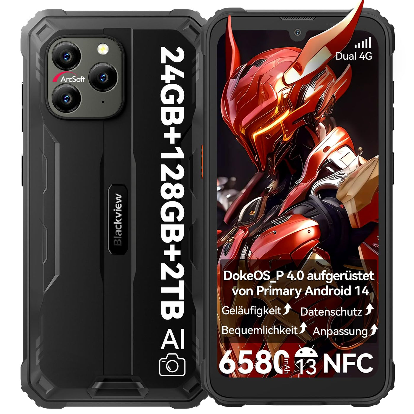 Blackview BV5300Plus (24GB+128GB) Outdoor Handy Ohne Vertrag mit 6580mAh Akku, 6.1" HD+ Buastellenhandy Android 13, Outdoor Smartphone 4G Dual SIM, 13MP+5MP, NFC/GPS/OTG/Ip69K/2 Jahre Garantie