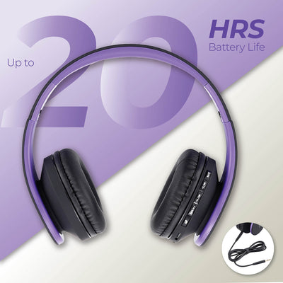 PowerLocus Bluetooth Kopfhörer Over Ear, Kabellose Kopfhörer, HiFi Stereo, Faltbare Kopfhörer mit Mikrofon, weiche Ohrpolster, Micro SD/TF, FM Radio für iPhone/Android/Tablet/Laptop (Schwarz/Lila)