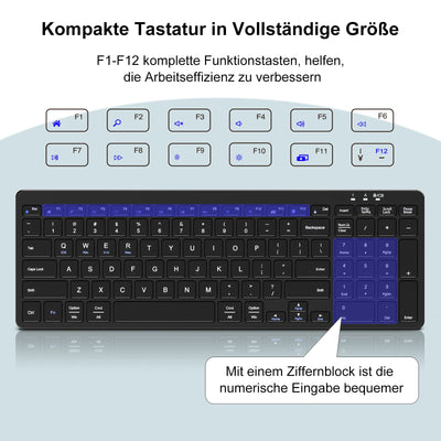 Echaar Tastatur Maus kabellos Set Kompakte Tastatur mit ziffernblock Leise Funktastatur und Maus Tastatur kabellos dünne Tasten 2,4 GHz via USB Empfänger Für PC/Laptop/Windows/iOS/Mac/Android