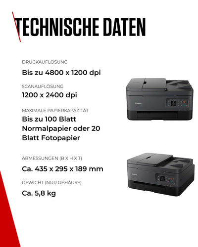 Canon PIXMA TS7450i Multifunktionsdrucker 3in1 (Tintenstrahl,Drucken, Kopieren, Scannen, A4, 35 Blatt ADF, OLED, WLAN, Duplexdruck, 2 Papierzuführungen, kompatibel mit Pixma Print Plan "Abo") Schwarz