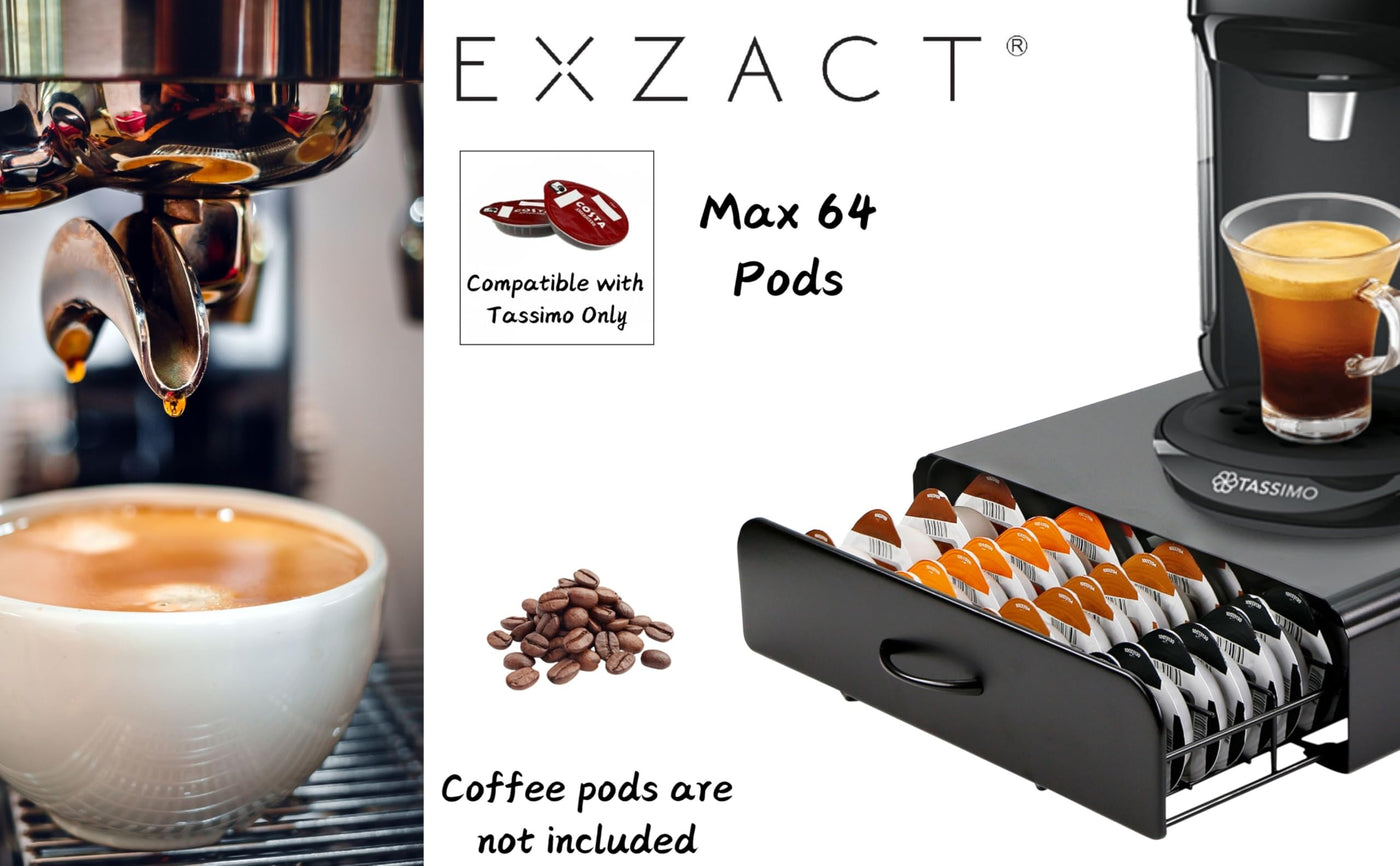 EXZACT Kaffeekapselschublade, kompatibel mit Tassimo, Schublade wird nicht von Tassimo verkauft oder hergestellt, maximale Kapazität: Aufbewahrung von 64 Kaffeepads, Ständer, Halter