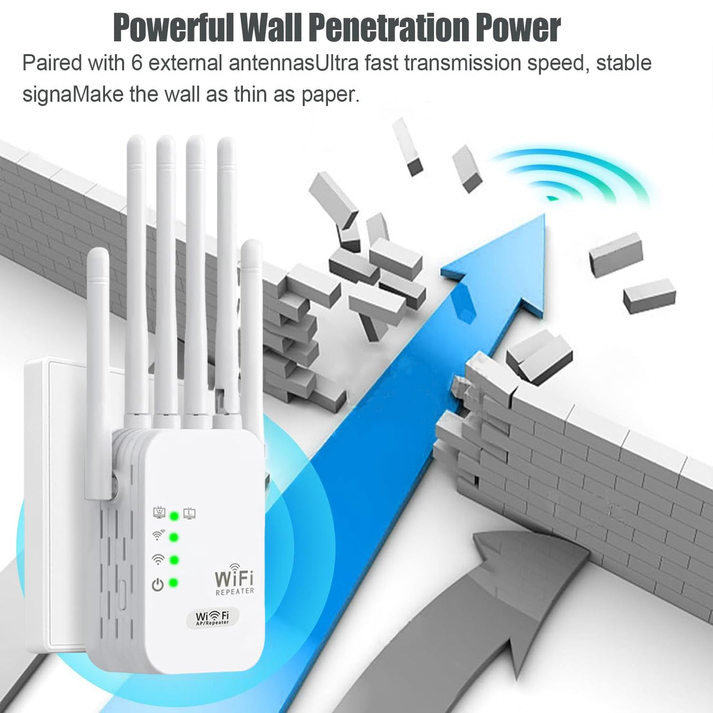 WLAN Repeater Booster WiFi 6 3dBi Antennen, 2 Ethernet Port,3-in-1 Zugangsmethode von Repeater/AP/Router,WiFi Signal Extender mit Signalabdeckungsfläche von 8900 sq.ft