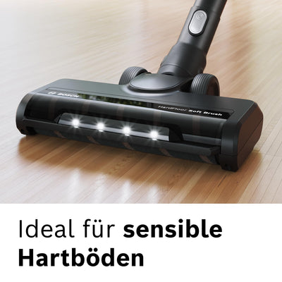 Bosch Akku-Staubsauger Unlimited Gen2 Serie 8 BSS825ALL, beutellos, bis 45 Min Laufzeit, austauschbarer Akku, Schnellladegerät, Hartboden-Softdüse mit LED, XXL-Polsterdüse, Fugendüse, weiß