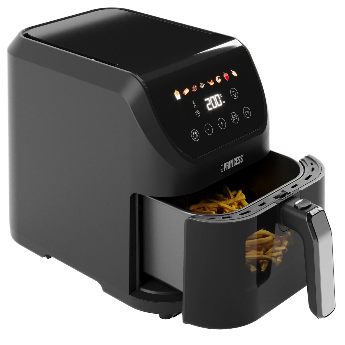 Princess Slim Airfryer 5L - 1500 W - leiser Betrieb (55 db) - Platzsparendes Design - Ölfrei - 8 Kochprogramme - Einstellbarer Thermostat - Spülmaschinenfeste Teile - Antihaftbeschichtung - 182240