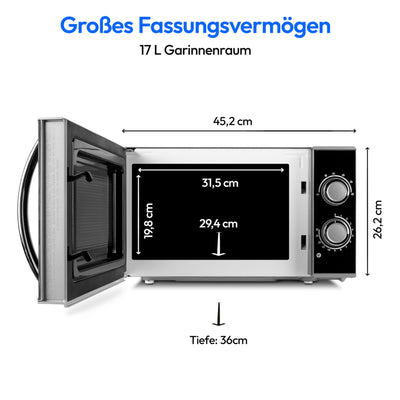 MEDION Mikrowelle, ca. 700 Watt Leistung, ca. 17 Liter Kapazität, 6 Stufen, Auftaufunktion, MD 15644, schwarz/silber