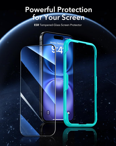 ESR für iPhone 16/ iPhone 15 für Panzerglas, Displayschutzfolie 3 Stück, gehärtete Glasfolie mit einfachem Befestigungswerkzeug, 9H Härte, Militärgrad bruchsicher, volle Abdeckung, HD klar, kratzfest