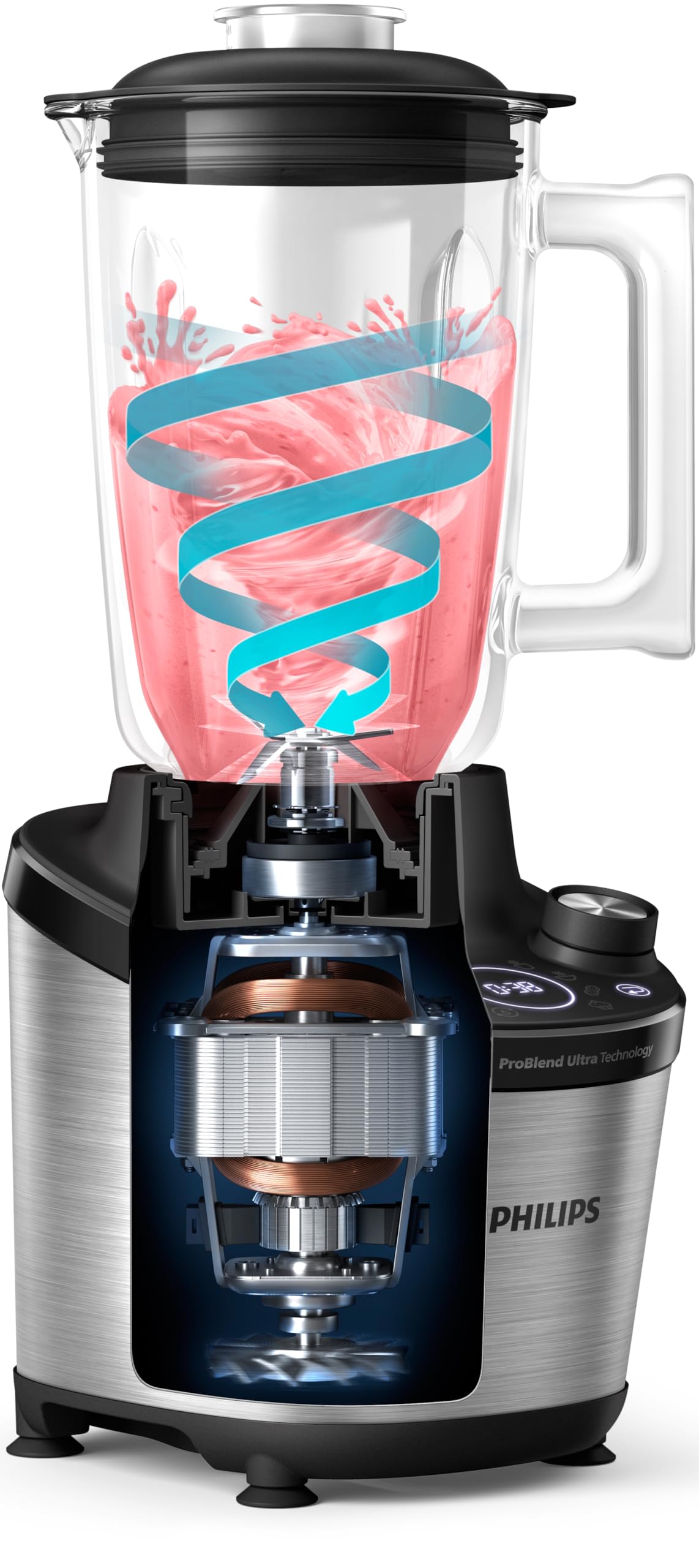 Philips Standmixer 7000 Series - 1500 Watt, 2 Liter, ProBlend Ultra Technologie, Schnellauswahlprogramme, HomeID Rezepte, Quick Clean-Funktion, 2 Tritan-Becher (HR3760/10)