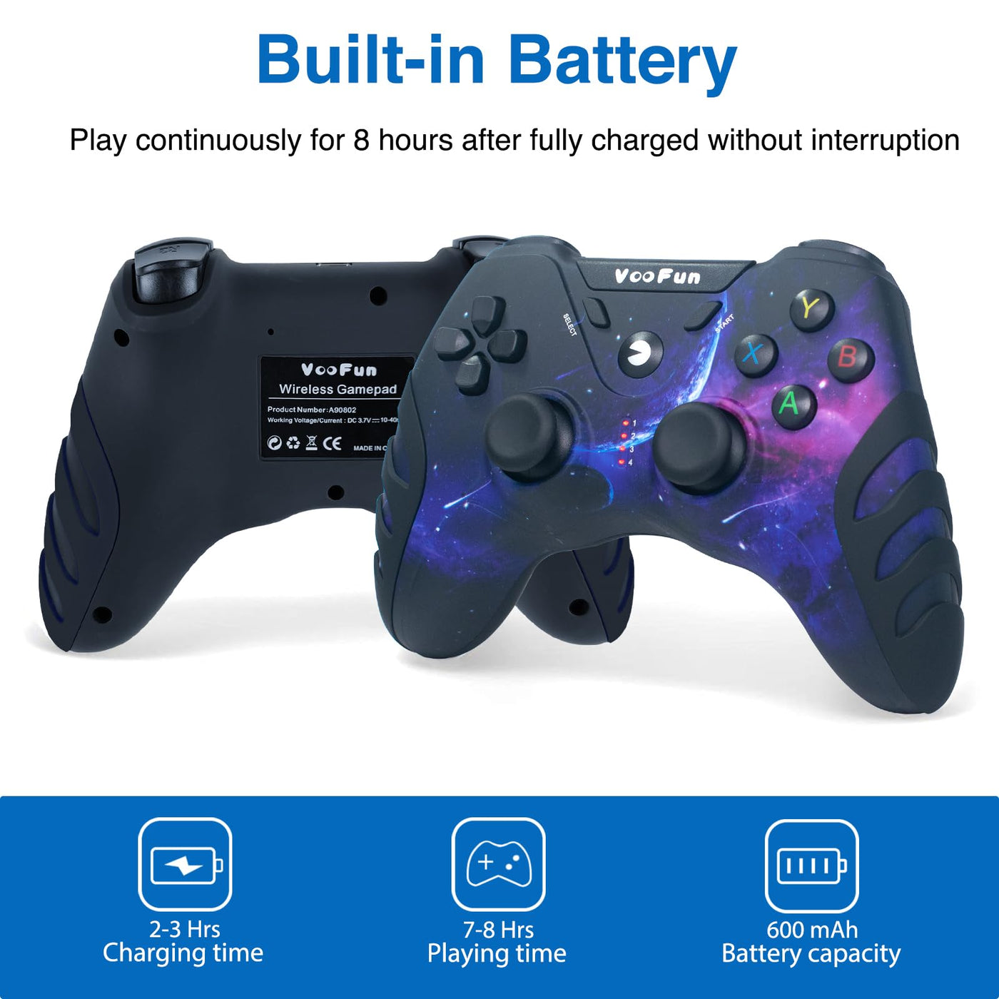 VooFun PC Controller Wireless, Gamepad PC PS3 Controller mit Hall Effekt Joystick, Dual-Vibration, 2.4g Gaming Controller für Windows 11/10/8/7, PS3, Laptop, Steam, Android TV/TV Box, Galaxie