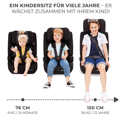 Kinderkraft SAFETY FIX 2 I-SIZE 76-150 cm Kindersitz 9-36 kg, Kinderautositze mit isofix, Einstellung der Kopfstütze, spezielle Sicherheitssysteme, 5 punkt gurte, Einsatz im set, Grau