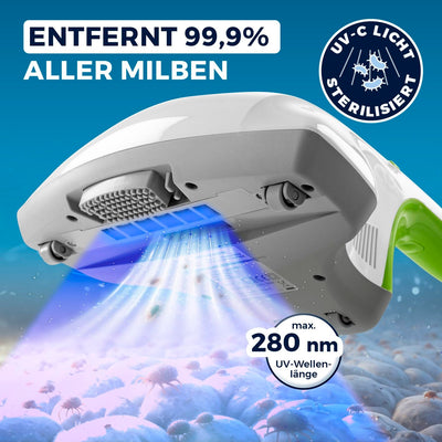 CLEANmaxx Milben Hand-Staubsauger vernichtet bis zu 99 Prozent Aller Milben | Effektive, chemiefreie Reinigung mit UV-C-Licht | Perfekt auch für Allergiker zum Absaugen & Desinfizieren von Matratzen