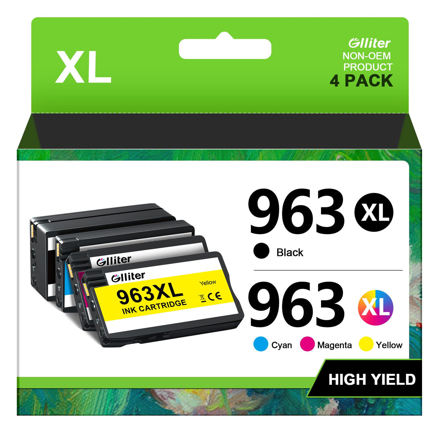 Glliter 963XL Multipack für HP 963 für HP 963XL Multipack Kompatibel mit HP Officejet Pro 9010 Patronen für HP Officejet Pro 9012 9022 9014 9010 9020 (‎‎‎‎‎‎‎Schwarz Cyan Magenta Gelb)