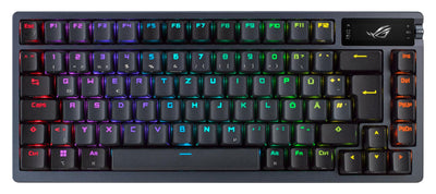 ASUS ROG Azoth kabellose mechanische Gaming Tastatur (75% Formfaktor, ROG NX-Switches, PBT-Doubleshot-Tastenkappen, OLED-Display, Bluetooth, 2,4-GHz-RF Wireless, USB, DE QWERTZ-Layout) schwarz