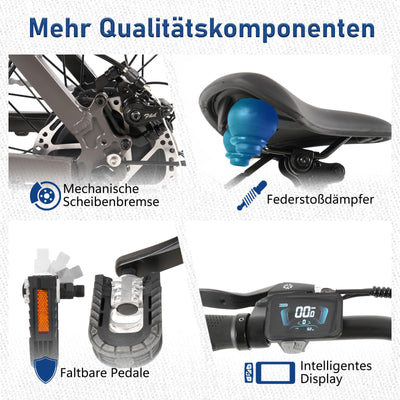 HANEVEAR H6-Light E Bike Klappbar, E Bike Herren Damen mit Drehmomentsensor, 14,5Ah 48V Abnehmbar Akku bis zu 120km+ Elektrofahrrad, 55N.m 250W-Motor, 3.0'' Fat E-Bike Für 160cm (Rotgussgrau)