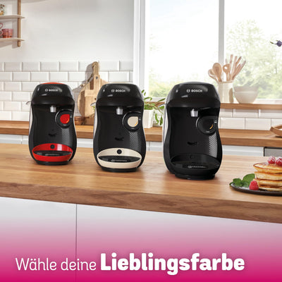 Bosch Tassimo happy friendly Kapselmaschine TAS103E, über 70 Getränke, geeignet für alle Tassen, Abschaltautomatik, nachhaltig, perfekt dosiert, platzsparend, 1400 W, rot/schwarz