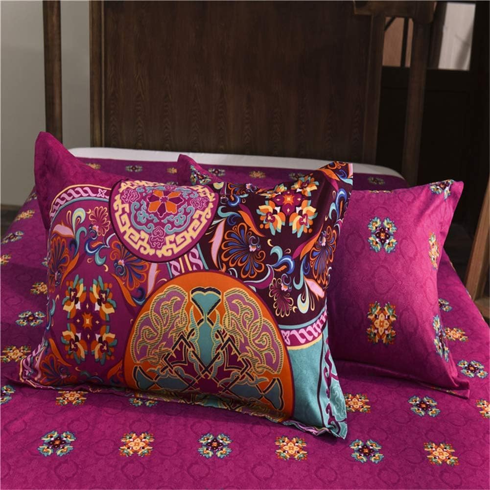 Freyamy Boho Bettwäsche 135x200 4teilig Indisch Exotische Vintage Bohemian Fuchsia Türkis Bunt Muster 100% Mikrofaser Bettbezug Kissenbezug 80x80 Böhmisch Bettbezüge