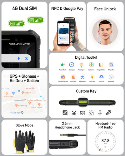 Ulefone Armor X12 Pro Outdoor Smartphone 8GB + 64GB/256GB SD, Octa Core Android 13 4860mAh 13MP+8MP 5,45'' HD+ IP69K Wasserdicht Handy ohne vertrag 4G Dual SIM Face ID NFC GPS - 2 Jahre Garantie Grün