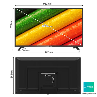 Téléviseur Antteq AB42D1 42 pouces (TV 107 cm), Dolby Audio, LED, triple tuner DVB-C / T2 / S2, CI+, HDMI, lecteur multimédia via USB, sortie audio numérique, mode hôtel inclus