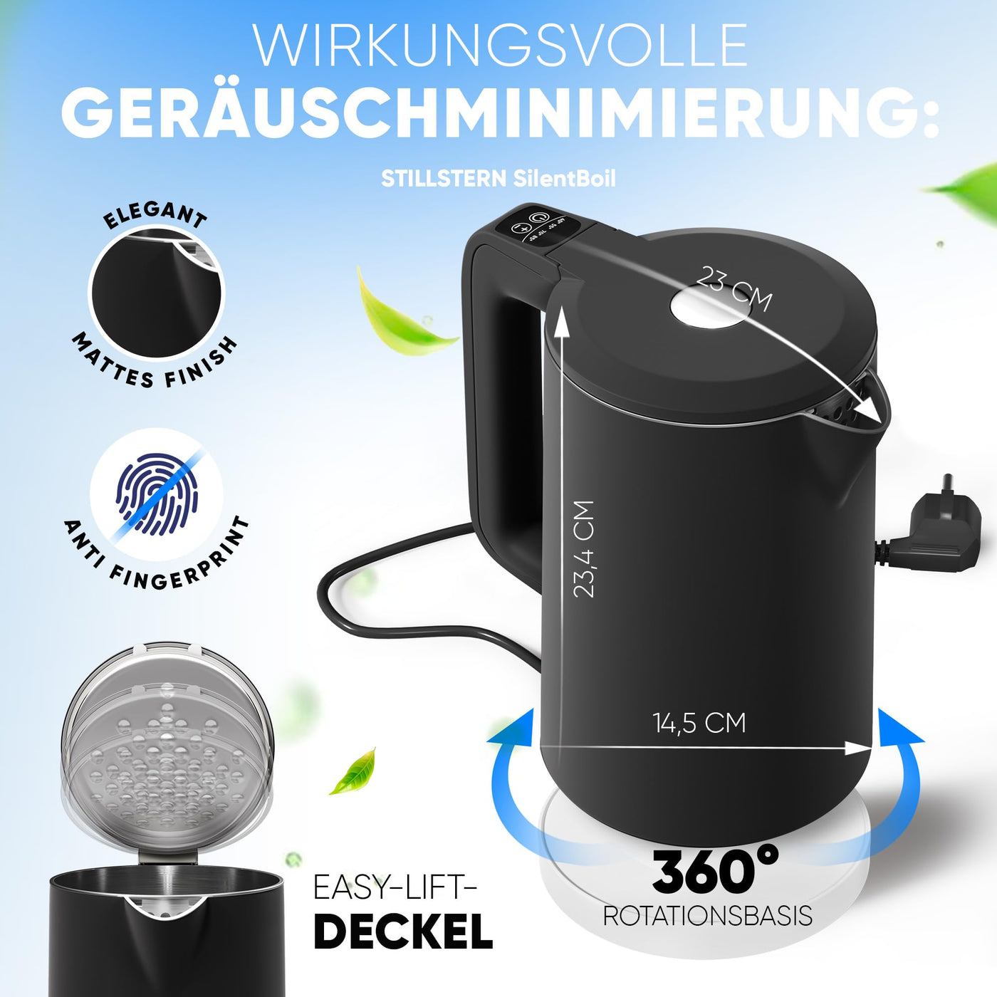 Stillstern Wasserkocher mit Temperatureinstellung [1,7L | 40-55-70-85-100°C], 12 Std. Warmhalten, Präzisionsausguss aus Edelstahl, Anti-Fingerprint, Schnelles Aufheizen [2200W], Leise, Stabiler Halt