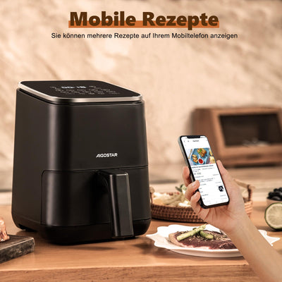 Aigostar Dot - Heißluftfritteuse 2L, Airfryer mit 8 Programmen und LED-Touchscreen, 1200W, einstellbare Zeit und Temperatur, herausnehmbarer Antihaft-Rost, leicht zu reinigen, BPA-frei