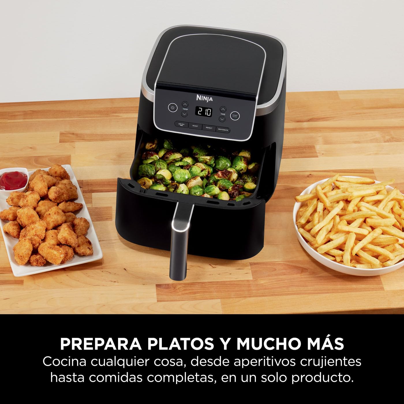 Ninja PRO Air Fryer Heißluftfritteuse, 4,7L Airfryer, Einzelkorb-Heißluftfritteuse, 4-in-1, für 1-2 Portionen, Digital, Kochen aus dem Gefrorenen, Antihaft-Schublade & Crisper Korb, Schwarz AF140EU