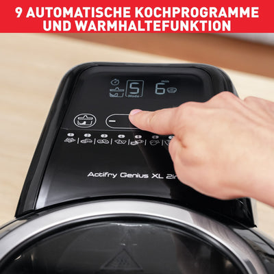 Tefal YV9708 ActiFry Genius XL 2in1 Heißluftfritteuse mit Rührarm | Testsieger | 1,7 kg für 8 Personen | 9 automatische Menüs | 2 Speisen gleichzeitig | gesunde Friteuse ohne Öl, Schwarz