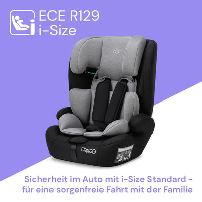 Booboo Safety Berlin, i-Size Kindersitz ohne Isofix ab 1 Jahr, Autositz von 76 bis 150 cm, mitwachsend - Black Grey