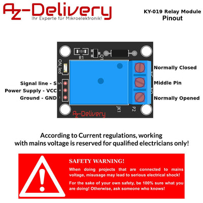 AZDelivery 3 x 1-Relais 5V KY-019 Modul High-Level-Trigger kompatibel mit Arduino und Raspberry Pi inklusive E-Book!