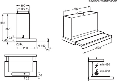 AEG DPS3640AM Flachschirm-Dunstabzugshaube / Abluft oder Umluft / 60cm / Grau / max. 345 m³/h / min. 49 – max. 68 dB(A) / C / Kurzhubtasten / Grau