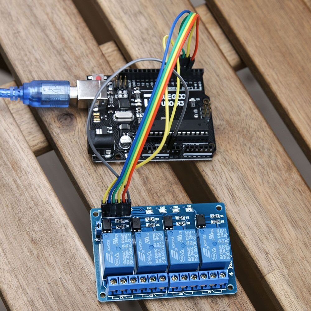 ELEGOO 4 Kanal DC 5V Relaismodul mit Optokoppler für Arduino UNO R3 1280 DSP ARM PIC AVR STM32, Blau