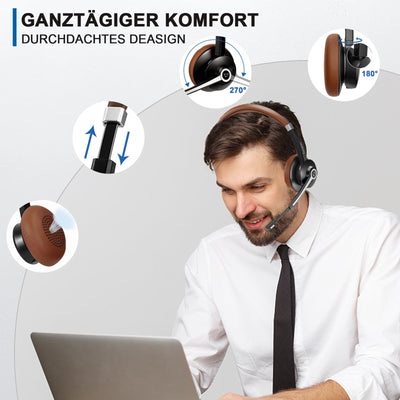 Conambo Bluetooth Headset mit Mikrofon,Kabelloses Headset mit Mikrofon mit HD Stereo Sound & 25 Stunden Spielzeit,Headset Bluetooth 5.0 mit USB-A Dongle für Laptop/PC/Mac-DSP Geräuschunterdrückung