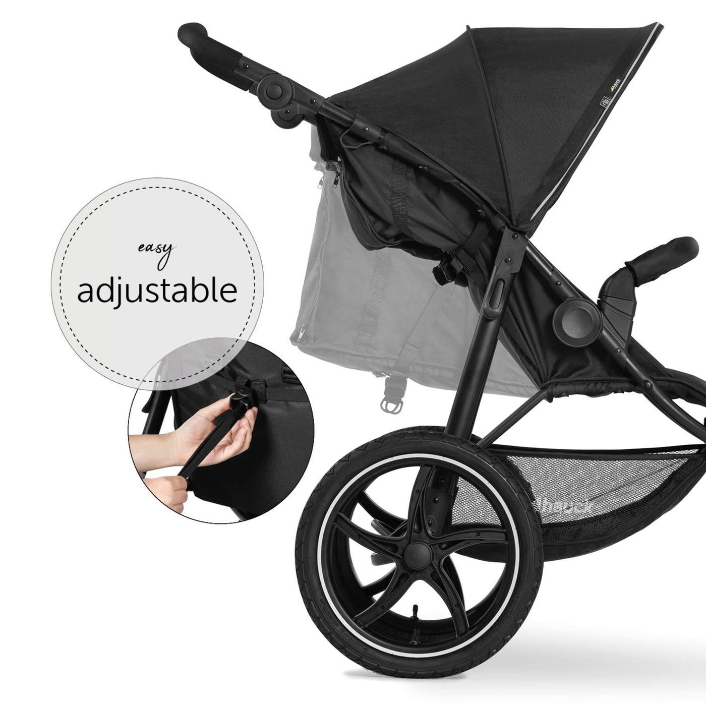 hauck Kinderwagen Runner 2, Dreirad Buggy mit XL Lufträder für Kinder bis 22 kg, UV-Schutz 50+, Belüftungsfenster, Höhenverstellbar, Faltbar, XL Korb bis 3 kg, Liegefunktion (Black)